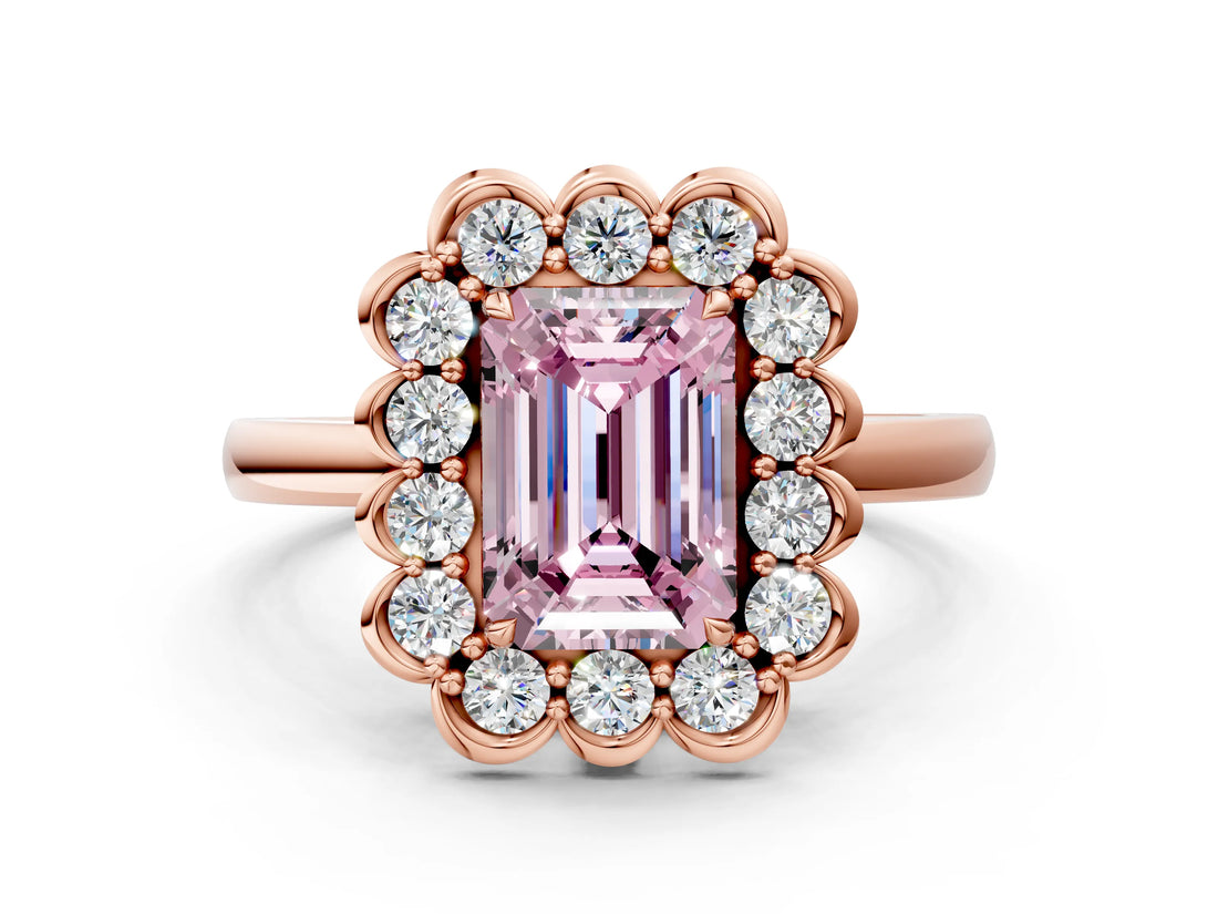 Rose gold Fancy Pink Emerald  Halo Cluster Diamond Engagement Ring with Solitaire Band and Prong Setting_49