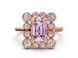 Rose gold Fancy Pink Emerald  Halo Diamond Cluster Engagement Ring with Milgrain Bezel Setting and Solitaire Band_39