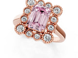 Rose gold Fancy Pink Emerald  Halo Diamond Cluster Engagement Ring with Milgrain Bezel Setting and Solitaire Band_40