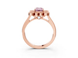 Rose gold Fancy Pink Emerald  Halo Diamond Cluster Engagement Ring with Milgrain Bezel Setting and Solitaire Band_42