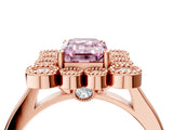Rose gold Fancy Pink Emerald  Halo Diamond Cluster Engagement Ring with Milgrain Bezel Setting and Solitaire Band_43