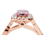 Rose gold Fancy Pink Emerald  Halo Diamond Engagement Ring with Filigree Band and Four-Prong Setting_85
