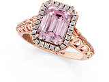 Rose gold Fancy Pink Emerald  Halo Diamond Engagement Ring with Intricate Filigree Band and Four-Prong Setting_39