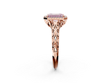 Rose gold Fancy Pink Emerald  Halo Diamond Engagement Ring with Intricate Filigree Band and Four-Prong Setting_40