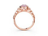 Rose gold Fancy Pink Emerald  Halo Diamond Engagement Ring with Intricate Filigree Band and Four-Prong Setting_41