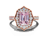 Rose gold Fancy Pink Emerald  Halo Diamond Engagement Ring with Milgrain Band and Four-Prong Setting_37