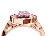 Rose gold Fancy Pink Emerald  Halo Diamond Engagement Ring with Milgrain Band and Four-Prong Setting_41
