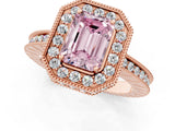 Rose gold Fancy Pink Emerald  Halo Diamond Engagement Ring with Milgrain Pave Band and Four-Prong Setting_39