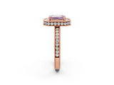 Rose gold Fancy Pink Emerald  Halo Diamond Engagement Ring with Milgrain Pave Band and Four-Prong Setting_40