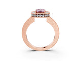 Rose gold Fancy Pink Emerald  Halo Diamond Engagement Ring with Milgrain Pave Band and Four-Prong Setting_41