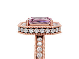 Rose gold Fancy Pink Emerald  Halo Diamond Engagement Ring with Milgrain Pave Band and Four-Prong Setting_43