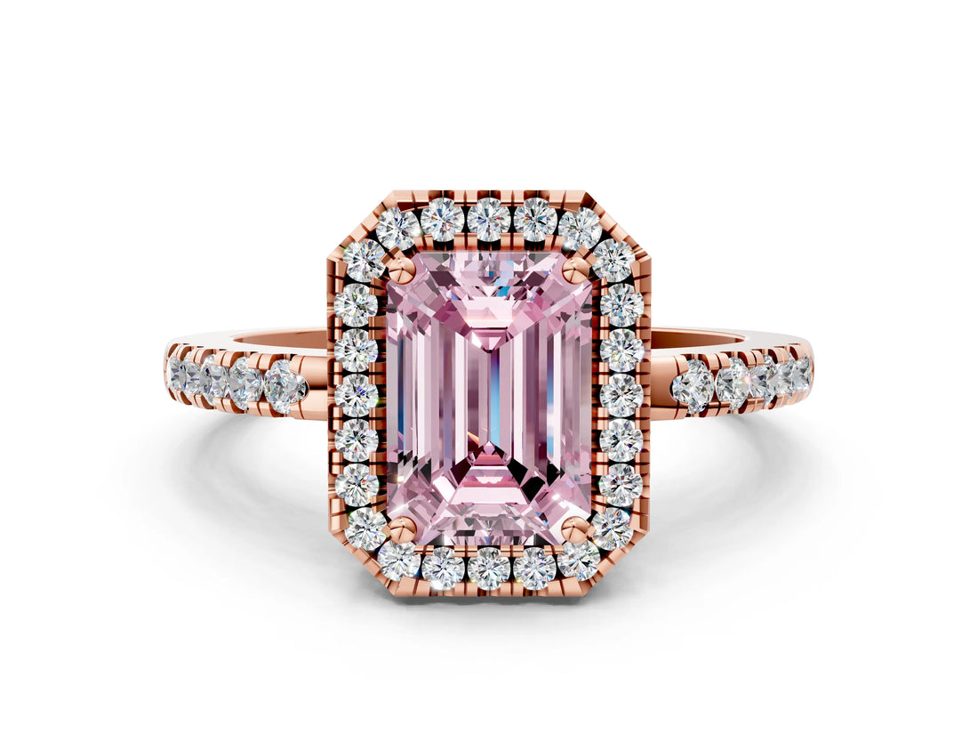 Rose gold Fancy Pink Emerald  Halo Diamond Engagement Ring with Pavé Band and Four-Prong Setting_27