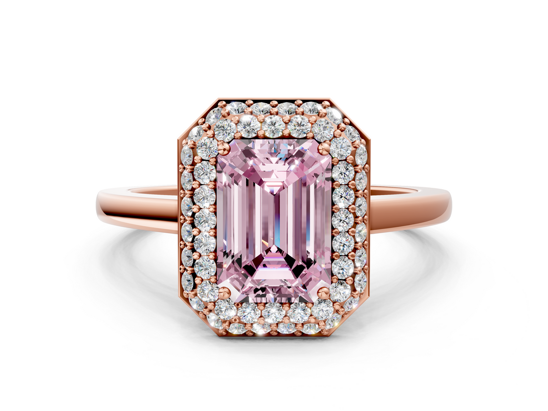 Rose gold Fancy Pink Emerald  Halo Diamond Engagement Ring with Solitaire Band and Four-Prong Setting_20