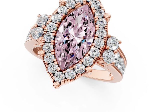 Rose gold Fancy Pink Emerald  Halo Diamond Engagement Ring with Split Shank and Four-Prong Setting