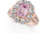 Rose gold Fancy Pink Emerald  Halo Diamond Engagement Ring with Split Shank and Prong Setting_66