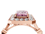 Rose gold Fancy Pink Emerald  Halo Diamond Engagement Ring with Twisted Band and Four-Prong Setting 4