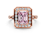 Rose gold Fancy Pink Emerald  Halo Diamond Engagement Ring with Twisted Band and Four-Prong Setting