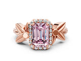 Rose gold Fancy Pink Emerald  Halo Diamond Floral Band with Four-Prong Setting_55