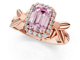 Rose gold Fancy Pink Emerald  Halo Diamond Floral Band with Four-Prong Setting_56