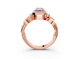 Rose gold Fancy Pink Emerald  Halo Diamond Floral Band with Four-Prong Setting_58
