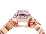 Rose gold Fancy Pink Emerald  Halo Diamond Floral Band with Four-Prong Setting_59