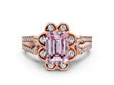 Rose gold Fancy Pink Emerald  Halo Diamond Floral Split Shank Engagement Ring 1