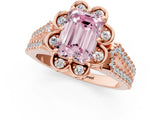 Rose gold Fancy Pink Emerald  Halo Diamond Floral Split Shank Engagement Ring 2
