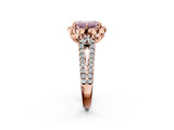 Rose gold Fancy Pink Emerald  Halo Diamond Floral Split Shank Engagement Ring 3