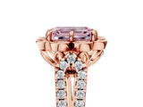 Rose gold Fancy Pink Emerald  Halo Diamond Floral Split Shank Engagement Ring