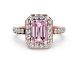 Rose gold Fancy Pink Emerald  Halo Diamond Pavé Band Ring with Prong Setting_20