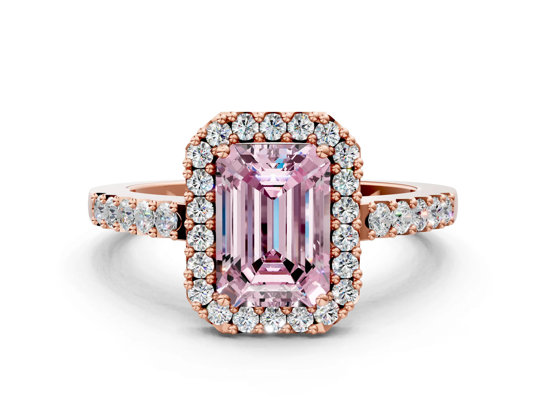 Rose gold Fancy Pink Emerald  Halo Diamond Pavé Solitaire Ring_39