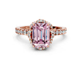 Rose gold Fancy Pink Emerald  Halo Diamond Pave Band Ring with Four-Prong Setting_15