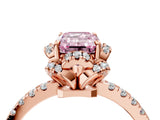 Rose gold Fancy Pink Emerald  Halo Diamond Pave Band Ring with Four-Prong Setting_19