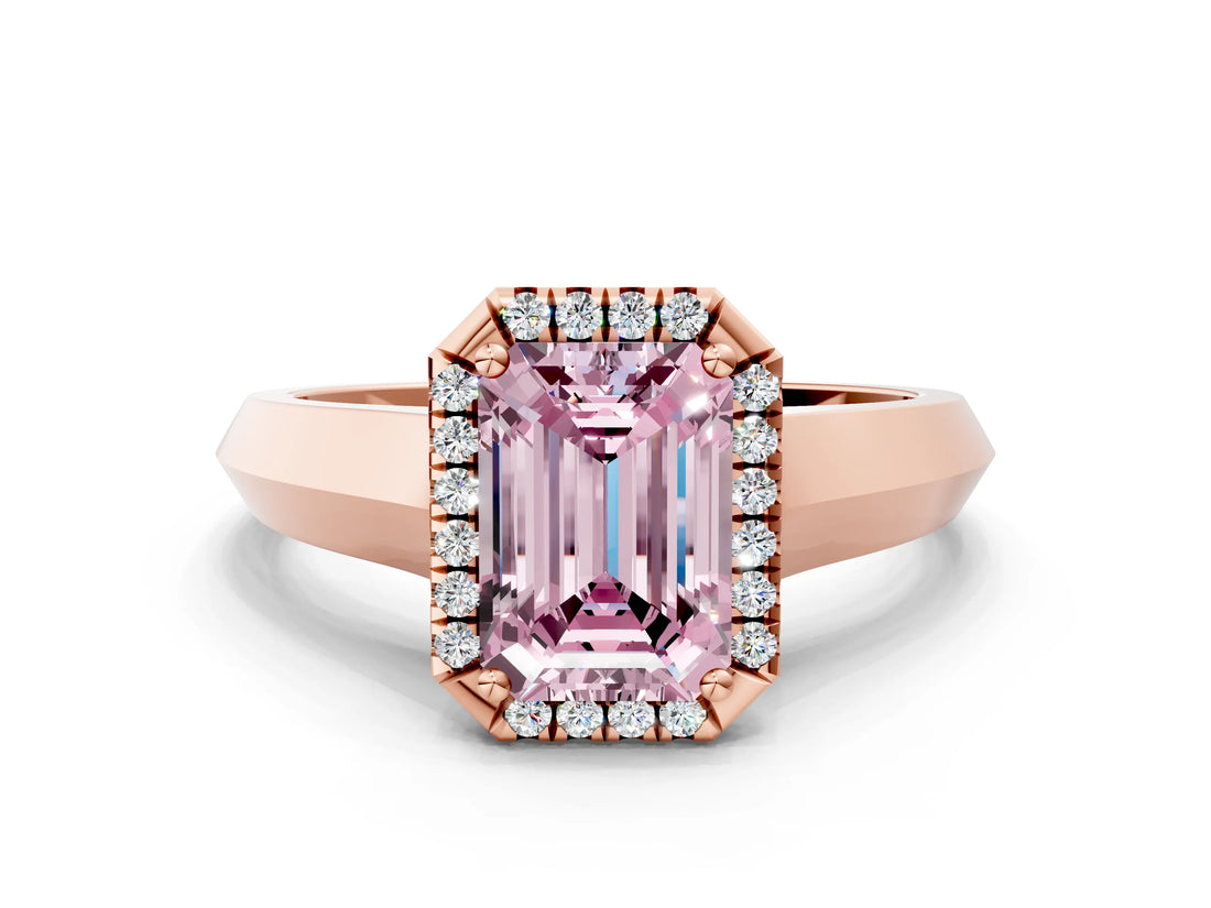 Rose gold Fancy Pink Emerald  Halo Diamond Ring with Cathedral Band and Four-Prong Setting_49