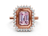 Rose gold Fancy Pink Emerald  Halo Diamond Ring with Milgrain Edge and Round Prong Setting_26
