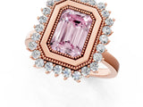 Rose gold Fancy Pink Emerald  Halo Diamond Ring with Milgrain Edge and Round Prong Setting_27