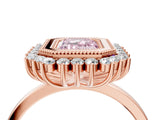 Rose gold Fancy Pink Emerald  Halo Diamond Ring with Milgrain Edge and Round Prong Setting_30