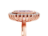Rose gold Fancy Pink Emerald  Halo Diamond Ring with Milgrain Edge and Round Prong Setting_31