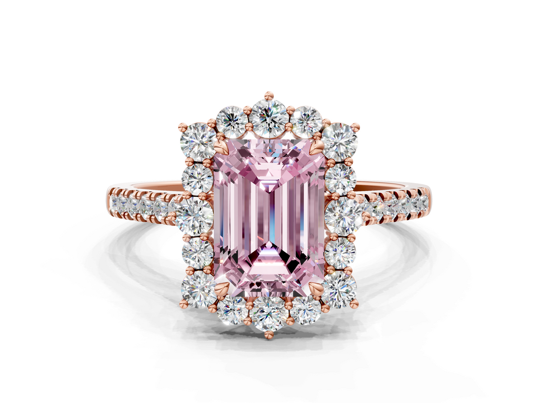 Rose gold Fancy Pink Emerald  Halo Diamond Ring with Pavé Band and Prong Setting_20