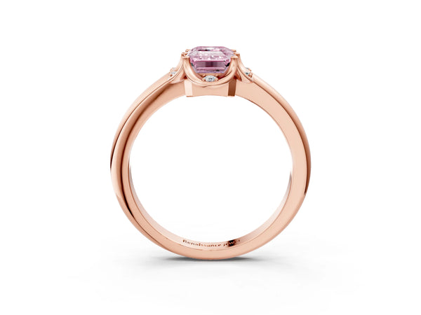 Rose Gold Emerald Cut Scalloped Petal Halo Engagement Ring Setting for Fancy Pink Center