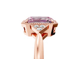 Rose gold Fancy Pink Emerald  Halo Diamond Ring with Tapered Band and Four-Prong Setting_8