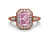 Rose gold Fancy Pink Emerald  Halo Diamond Split Shank Ring with Milgrain Detail_49
