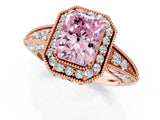 Rose gold Fancy Pink Emerald  Halo Diamond Split Shank Ring with Milgrain Detail_50