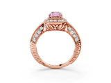 Rose gold Fancy Pink Emerald  Halo Diamond Split Shank Ring with Milgrain Detail_52