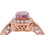 Rose gold Fancy Pink Emerald  Halo Diamond Split Shank Ring with Milgrain Detail_53