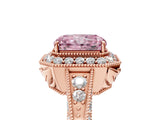 Rose gold Fancy Pink Emerald  Halo Diamond Split Shank Ring with Milgrain Detail_54