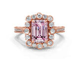 Rose gold Fancy Pink Emerald  Halo Milgrain Pave Diamond Ring with Four-Prong Setting 1