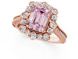 Rose gold Fancy Pink Emerald  Halo Milgrain Pave Diamond Ring with Four-Prong Setting 2