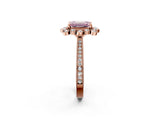 Rose gold Fancy Pink Emerald  Halo Milgrain Pave Diamond Ring with Four-Prong Setting 3