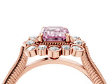 Rose gold Fancy Pink Emerald  Halo Milgrain Pave Diamond Ring with Four-Prong Setting 5